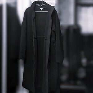 Women’s Longline "Teddy" Fleece Coat | Black | Size M | Like New